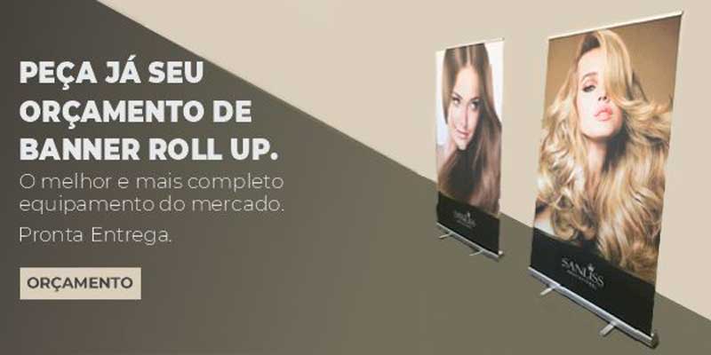 Banner promocional para divulgar os modelos roll ups vendidos pela Bárions Produções