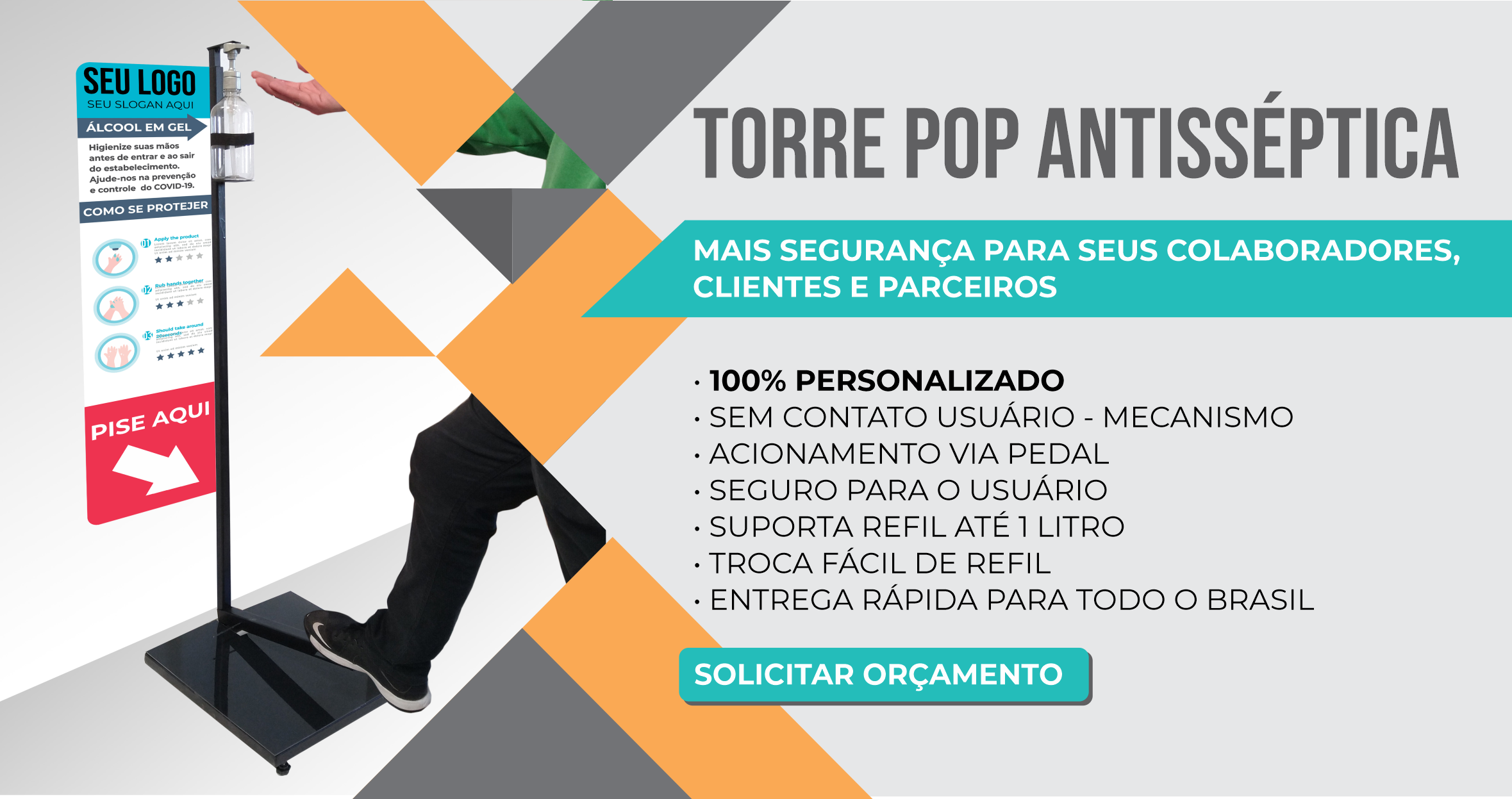 Torre POP Antisséptica Totem Display para alcool gel - COVID-19